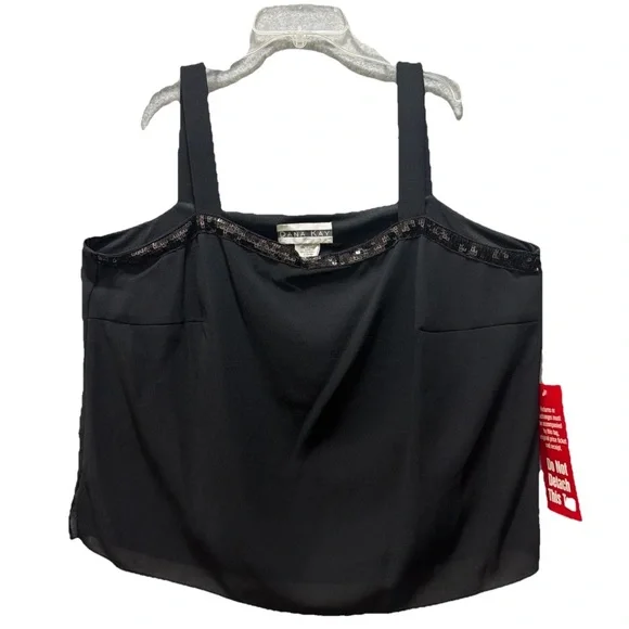 Donna Kay Black Sleeveless Sequin Accent Trim Evening Camisole Top Plus size 18W - Picture 1 of 8